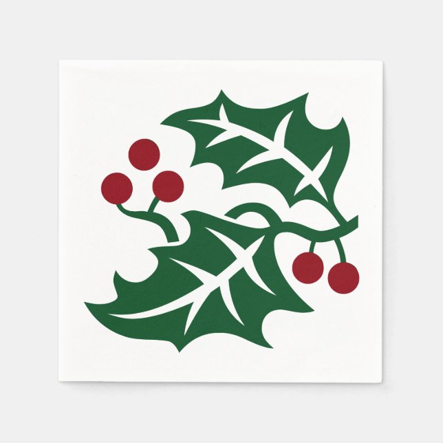 Green Holly and Red Berries Christmas Holiday Napkin (Front)