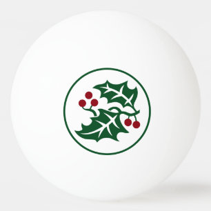 Green Holly and Red Berries Christmas Holiday Ping Pong Ball