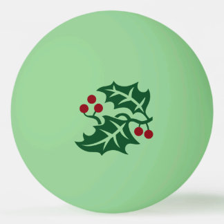 Green Holly and Red Berries Christmas Holiday Ping Pong Ball