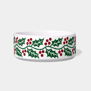 Green Holly and Red Berries Christmas Pattern Bowl