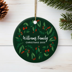Green Holly Berry Personalized 2025 Christmas Ceramic Tree Decoration