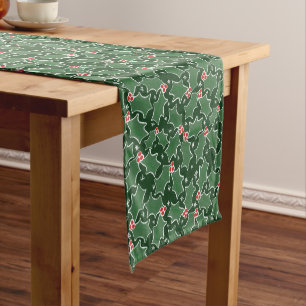Green Holly botanical Modern Red Christmas Short Table Runner