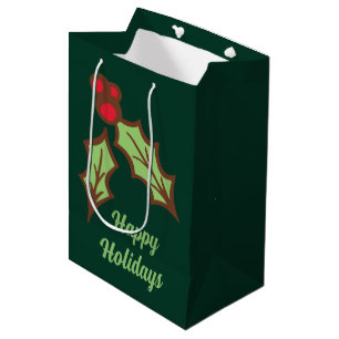Green Holly Christmas Holiday Gift Bag