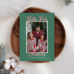 Green Holly Jolly Holly Poly Christmas Photo Holiday Card