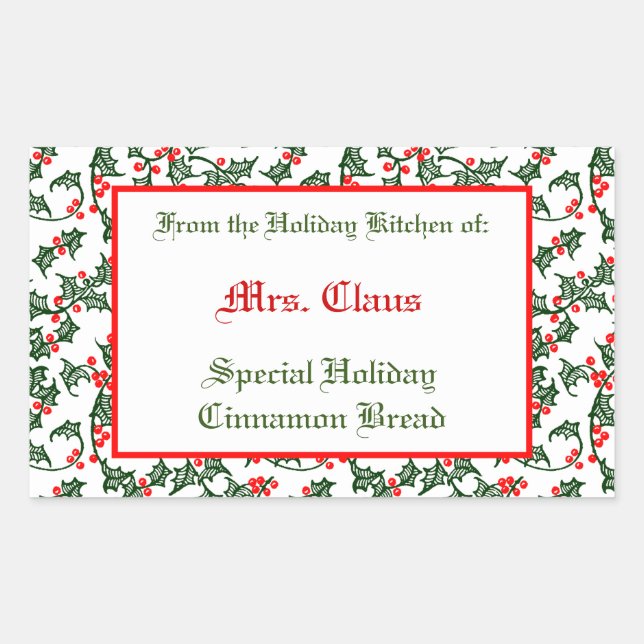 Green Holly Red Berries Editable Baking Sticker (Front)