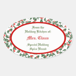 Green Holly with Red Berries Custom Baking Sticker