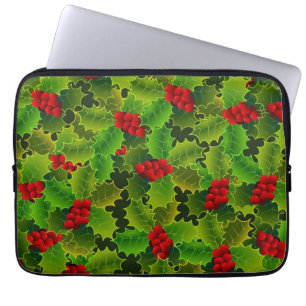 Green Holly with Red Berries Laptop Sleeve