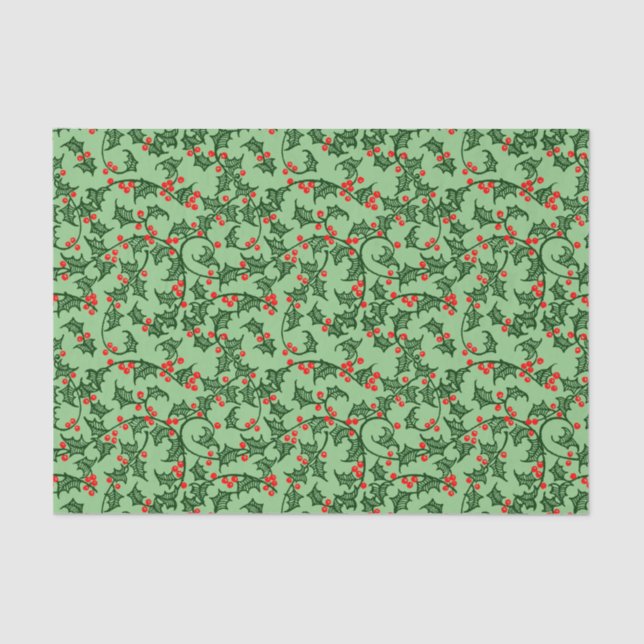 Green Holly with Red Berries on Green Tissue Paper (Front)