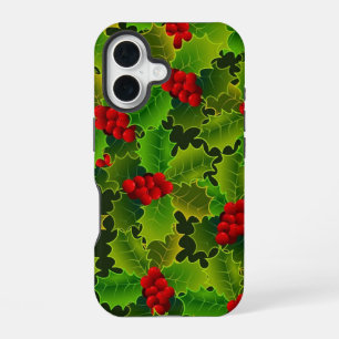 Green Holly with Red Berries Phone Case