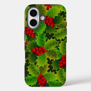 Green Holly with Red Berries Phone Case