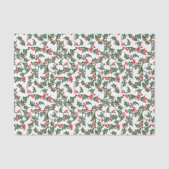 Green Holly with Red Berries Tissue Paper (Front)