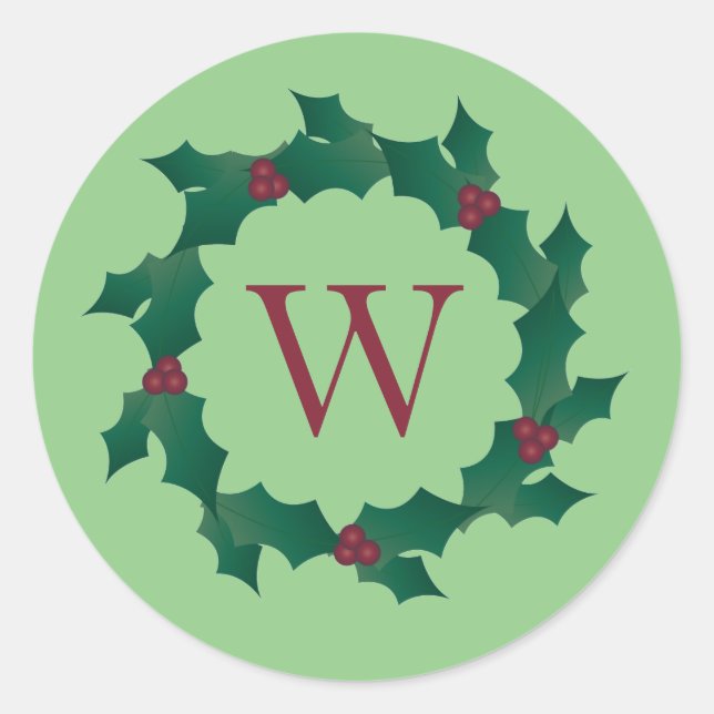 Green Holly Wreath Christmas Sticker Envelope Seal (Front)