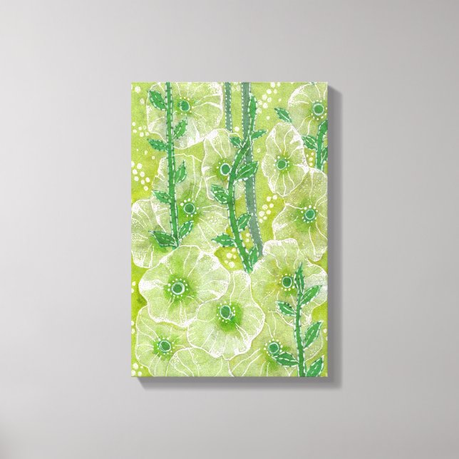 Green Hollyhock Mallow Malva Flower Floral Collage Canvas Print (Front)