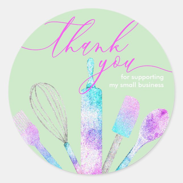 Green Hologram Pastry chef bakery thank you Classic Round Sticker (Front)