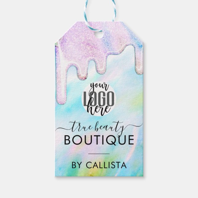 Green Holographic Glitter Drip Logo Clothing Tag (Front)