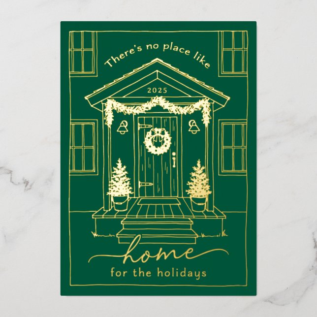 Green Home for the Holidays Realtor Christmas Gold Foil Holiday Card (Front)