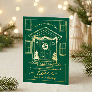 Green Home for the Holidays Realtor Christmas Gold Foil Holiday Card