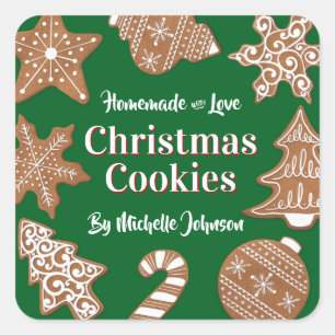 Green Homemade Christmas Cookies Square Sticker