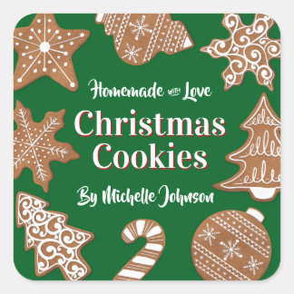 Green Homemade Christmas Cookies Square Sticker