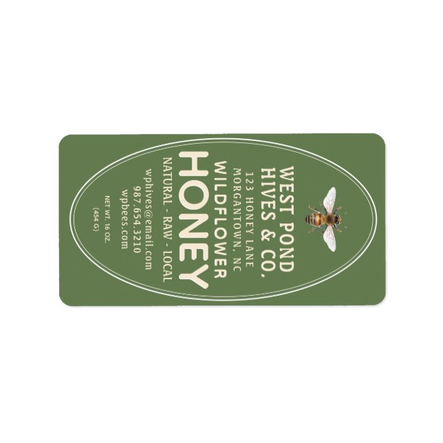 Green Honey Label for Honey Jar Bee  (Front)