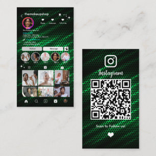 Green Honeycomb Instagram Social Media QR  Business Card