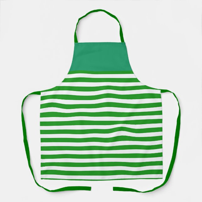 Green Horizontal Stripe Kitchen Chef  Apron (Front)