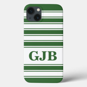 Green Horizontal Stripe with Monogram iPhone 13 Case