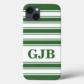 Green Horizontal Stripe with Monogram iPhone 13 Case