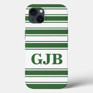 Green Horizontal Stripe with Monogram iPhone 13 Case