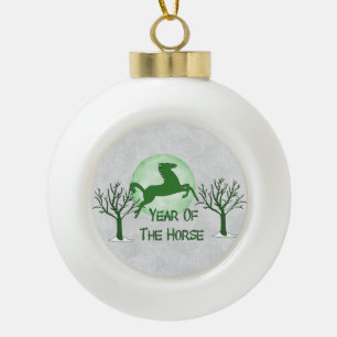 Green Horse And Moon Ceramic Ball Christmas Ornament
