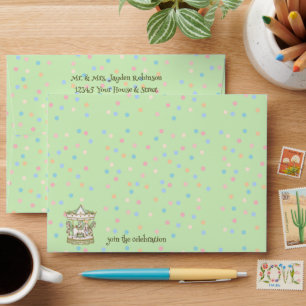 Green Horse Carousel Dots Baby Shower Envelope