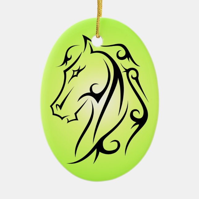 Green Horse Head Black Symbol Ornament (Front)