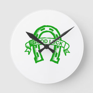 Green horseshoe St. Patrick day Round Clock