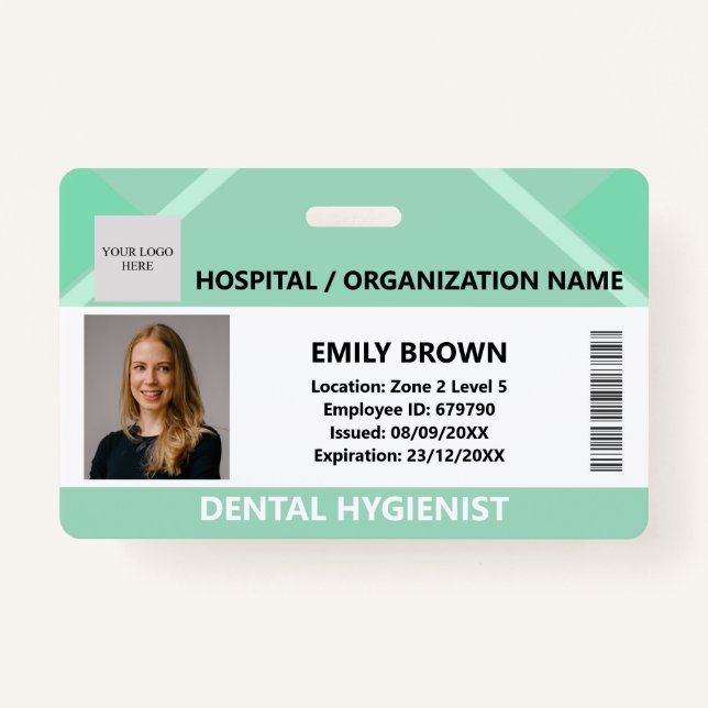 Green Hospital Doctor Nurse Care Security Photo ID ID Badge (Front)