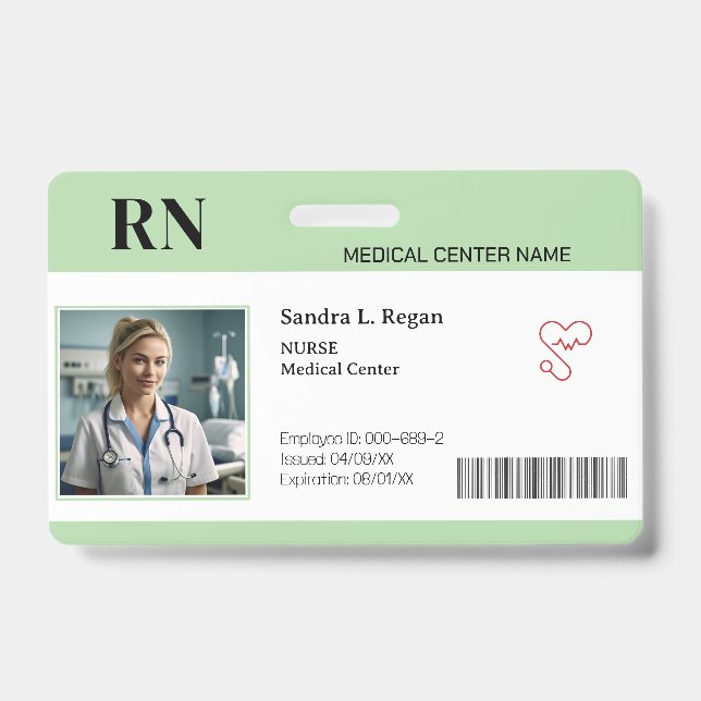 Green | Hospital Medical Employee Photo ID  Badge (Front)