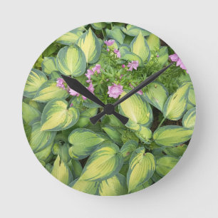 Green Hosta Leaves Botanical Floral Round Wall Clo Clock