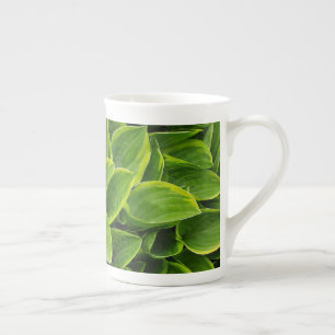 Green hosta plant leaves bone china mug
