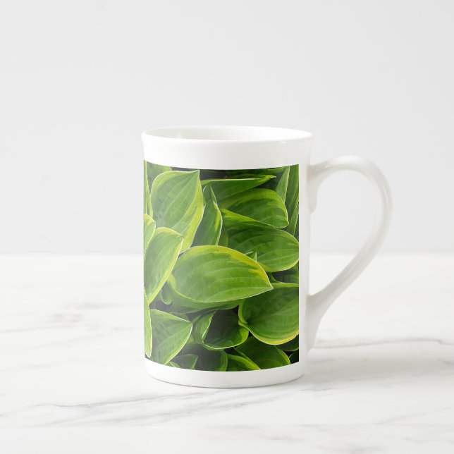 Green hosta plant leaves bone china mug (Right)
