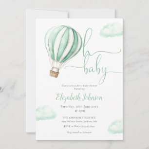 Green Hot Air Balloon All In One Baby Shower Invitation