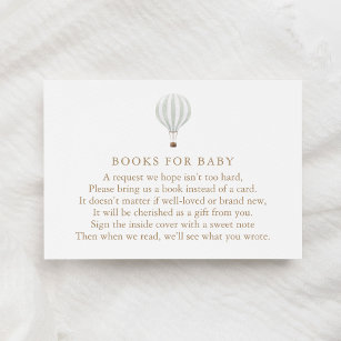 Green Hot Air Balloon Baby Shower Books for Baby Enclosure Card