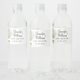 Green hot air balloon baby shower bottle labels