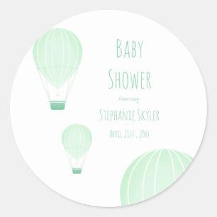 Green Hot Air Balloon   Baby Shower Classic Round Sticker