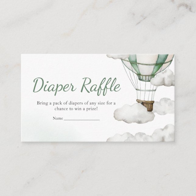 Green Hot Air Balloon Baby Shower Diaper Raffle Enclosure Card (Front)