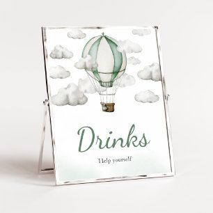 Green Hot Air Balloon Baby Shower Drinks Poster