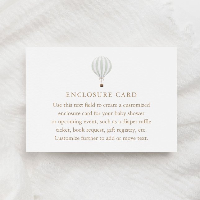 Green Hot Air Balloon Baby Shower Enclosure Card (Creator Uploaded)