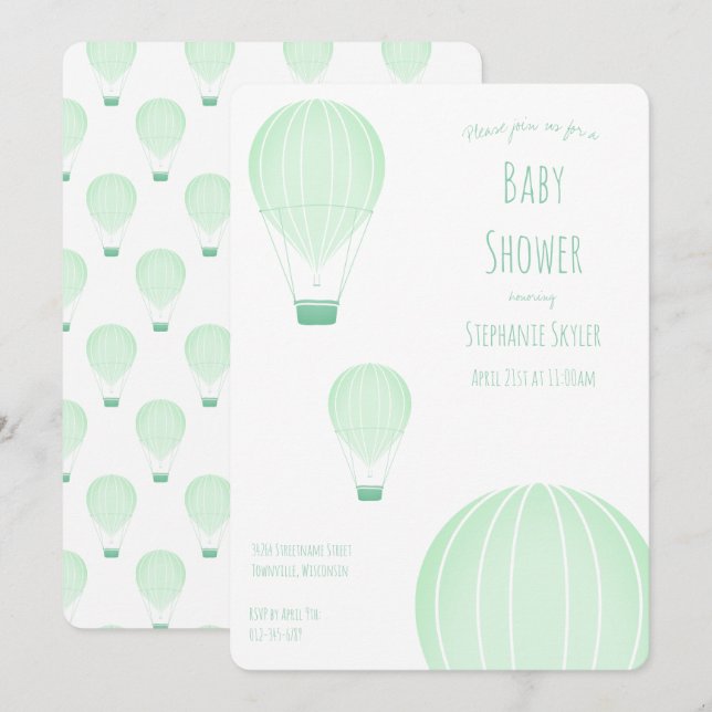 Green Hot Air Balloon | Baby Shower Invitation (Front/Back)