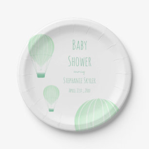 Green Hot Air Balloon Baby Shower Paper Plate