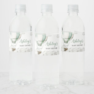 Green Hot Air Balloon Baby Shower Water Bottle Label