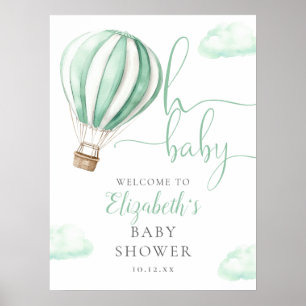 Green Hot Air Balloon Baby Shower Welcome Sign