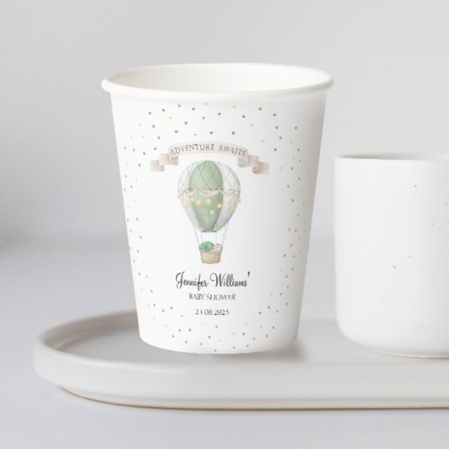 Green hot air balloon boy baby shower paper cup (Creator Uploaded)